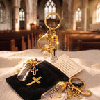 Vintage Holy Water Bottle Bag Charm & Keychain | Angel Wing & Cross Pendant Jewelry