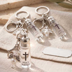 Vintage Holy Water Bottle Bag Charm & Keychain | Angel Wing & Cross Pendant Jewelry