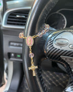 Handcrafted Virgin Mary Crystal & Pearl Rosary Charm - Blessed Car Mirror & Bag Decor