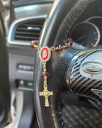 Handcrafted Virgin Mary Crystal & Pearl Rosary Charm - Blessed Car Mirror & Bag Decor