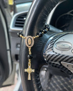 Handcrafted Virgin Mary Crystal & Pearl Rosary Charm - Blessed Car Mirror & Bag Decor