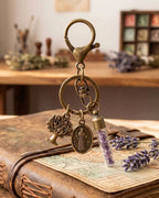 St. Benedict Protection Keychain with Tree of Life & Fillable Crystal Glass Vial