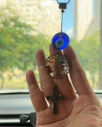 Evil Eye 7 Chakra Tree of Life Car Hanging Ornament with Celtic Cross