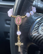 Handcrafted Virgin Mary Crystal & Pearl Rosary Charm - Blessed Car Mirror & Bag Decor