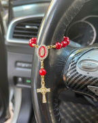 Handcrafted Virgin Mary Crystal & Pearl Rosary Charm - Blessed Car Mirror & Bag Decor