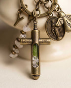 Personalized Cross Keychain with Sacred Water Vial, Birthstone & Custom Initial | Religious Faith Gift Boxed